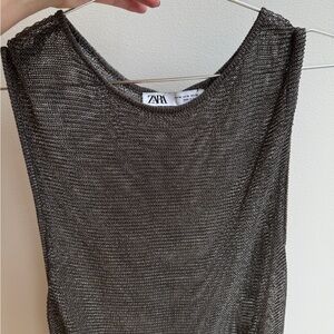 Zara Brown Bronze Metallic Knit Chain Tank Top Sheer Mesh Medium